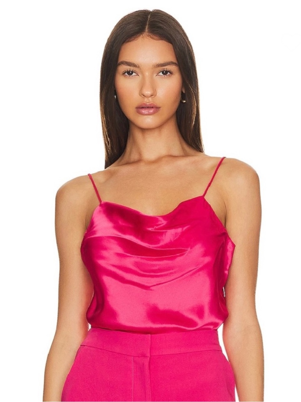 CINQ A SEPT REVOLVE PINK SILK COWL NECK TOP